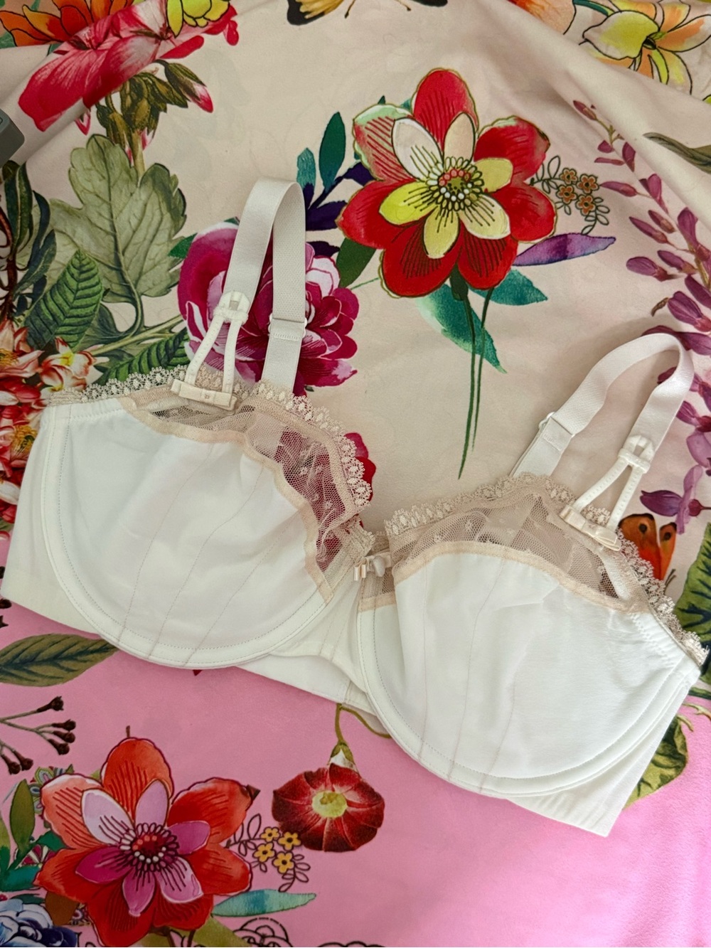 FELINA 34DD White Lace-Trim Underwire Bra by Felina